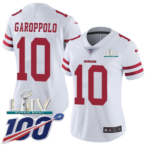 San Francisco 49ers Nike #10 Jimmy Garoppolo White Super Bowl LIV 2020 Women Stitched NFL 100th Season Vapor Limited Jersey->youth nfl jersey->Youth Jersey